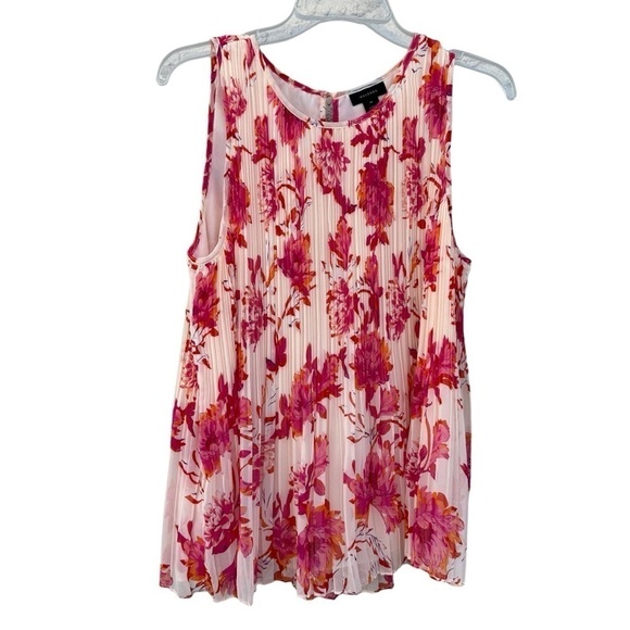 Halogen Sleeveless Pleated Top in Pink Sheer Meadow Floral, Medium - Picture 1 of 9